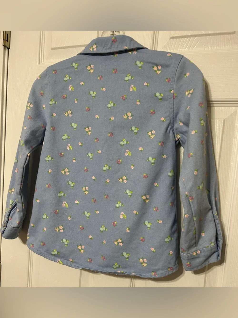 TAHARI Girl’s Blue & Pink  Floral Jacket Cotton Denim Shacket Size 7/8